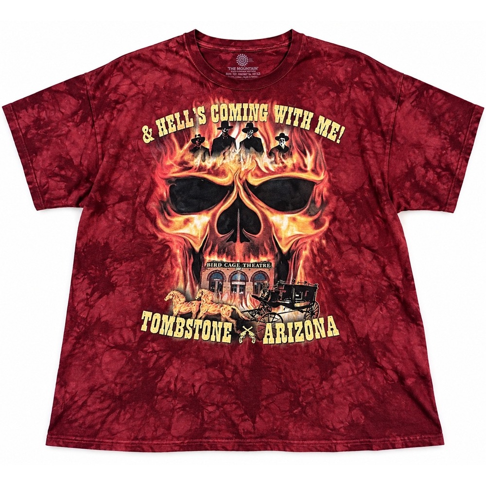 The Mountain Tombstone Arizona Hell's Coming With Me Skull Tie Dye Tee 3XL